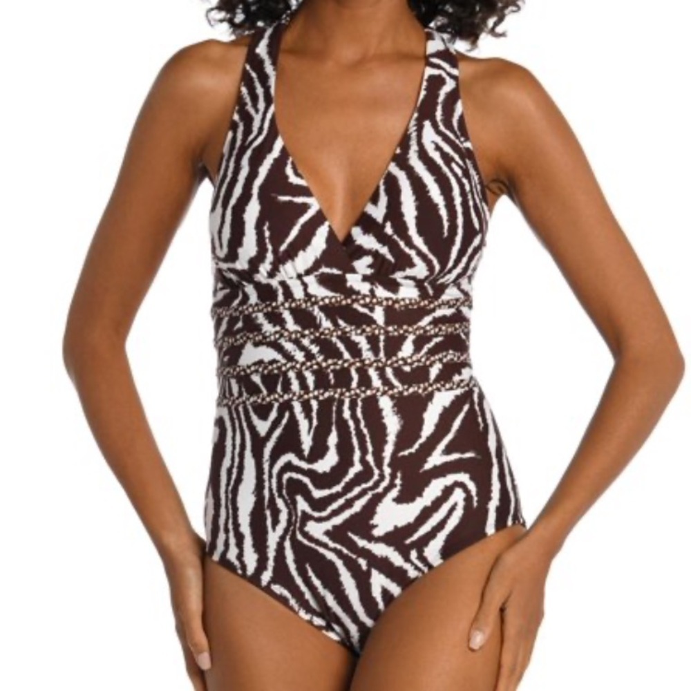 NWT  La Blanca Woman’s Zebra Print One-Piece Swimsuit retail $130
